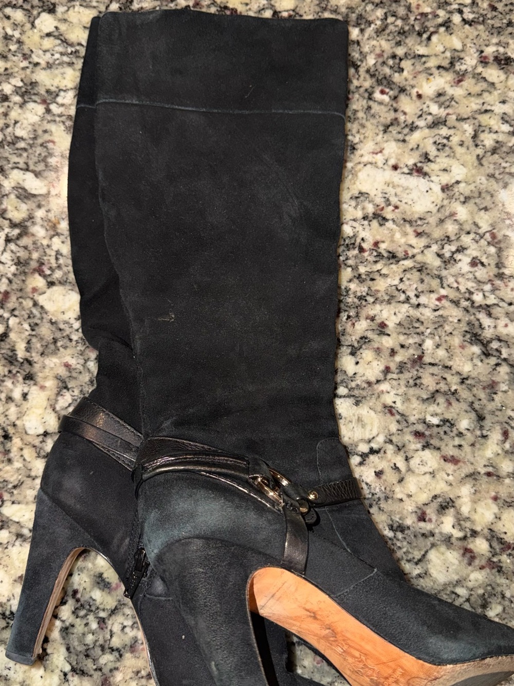 ANTONIO MELANI Black Suede High-Heel Knee Boots